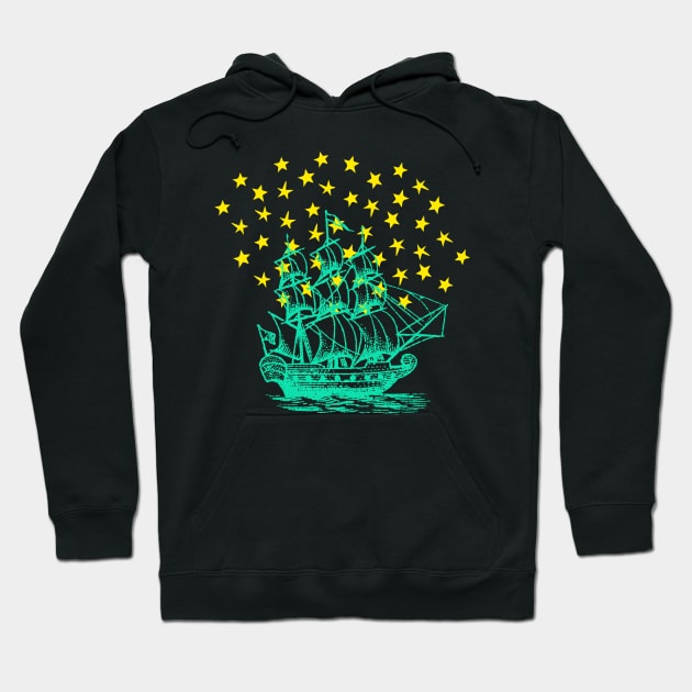 Vintage Ship Illustration with Stars Hoodie by terrybain